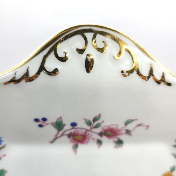 Hammersley Hand-Painted Peacock Porcelain Tray 24k Trim Floral & Bird 14" x 7" - Picture 3 of 9